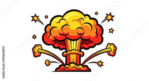 Cartoon Nuclear Mushroom Cloud Explosion.