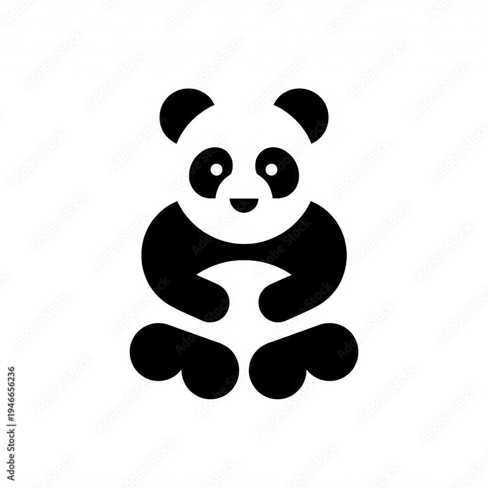 Fototapeta premium Minimalist panda logo vector illustration featuring a simple geometric panda icon with clean lines and modern flat design style. This modern animal logo uses solid color shapes with balanced centered 