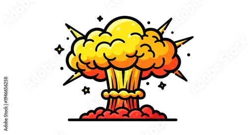 Cartoon Nuclear Mushroom Cloud Explosion.