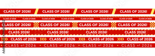 Class Off 2026 Seniour Year Graduation Red Lines. School Calendar Frame, Graduate Invitation Card Design, Congratulations Banner Template. School Grad Day Celebration Layout. Vector Illustration