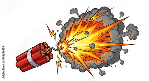 Cartoon dynamite stick explosion blast.