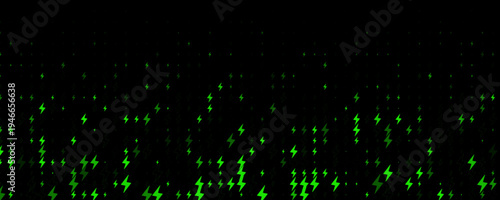 Electric Energy Icon Pattern Background Green Lightning Texturefor Speed Fast Charger Station. Current Charge Battery Digital Device BG, Charging Neon Light. Bolt Symbol Backdrop. Vector Illustration