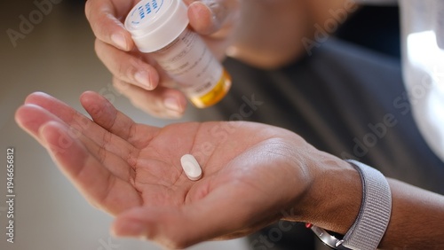 фотографія Person holding a single white prescribed pill in an open palm, preparing to take