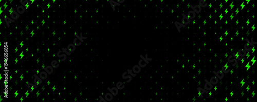 Electric Energy Icon Pattern Background Green Lightning Texturefor Speed Fast Charger Station. Current Charge Battery Digital Device BG, Charging Neon Light. Bolt Symbol Backdrop. Vector Illustration