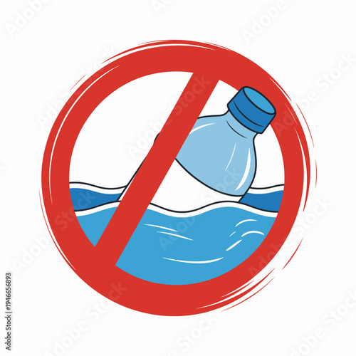 Stop Water Pollution Sign, red warning symbol for environmental protection