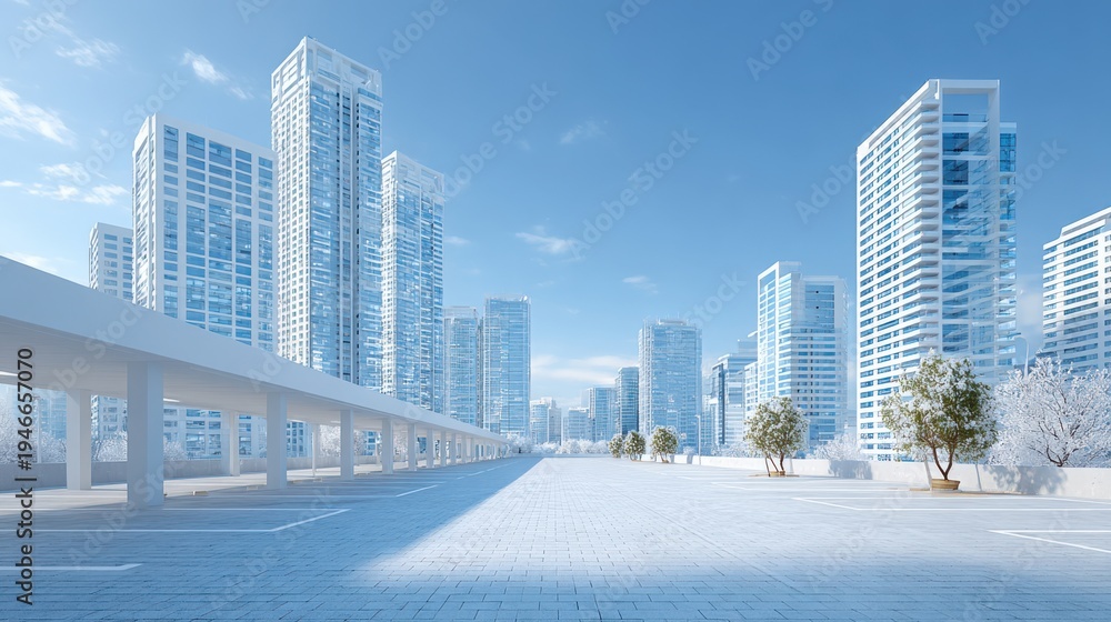 Fototapeta premium Urban parking concept representing organized car spaces near buildings