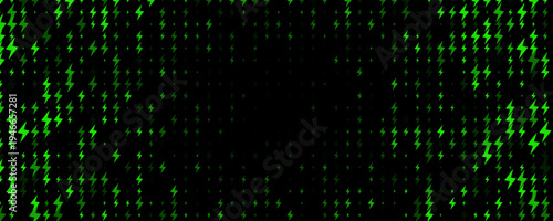 Electric Energy Icon Pattern Background Green Lightning Texturefor Speed Fast Charger Station. Current Charge Battery Digital Device BG, Charging Neon Light. Bolt Symbol Backdrop. Vector Illustration