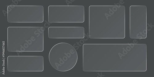 Set of modern Liquid glass glassmorphism UI design elements smartphone interface icons, and buttons, screen mobile for web, app, banners, and social media projects vector illustration