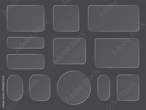 Set of modern Liquid glass glassmorphism UI design elements smartphone interface icons, and buttons, screen mobile for web, app, banners, and social media projects vector illustration