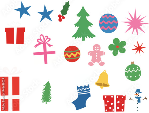 Colorful christmas icons and symbols