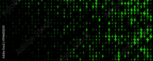 Electric Energy Icon Pattern Background Green Lightning Texturefor Speed Fast Charger Station. Current Charge Battery Digital Device BG, Charging Neon Light. Bolt Symbol Backdrop. Vector Illustration