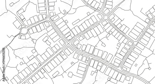 Detailed Black and White Map of a Residential Area.