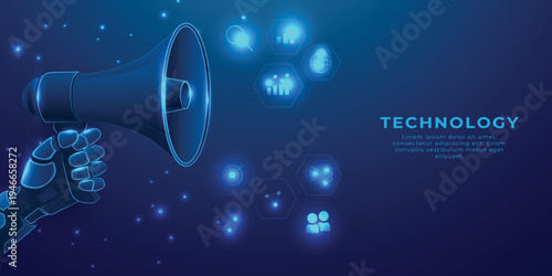 blue digital marketing low poly wireframe illustration