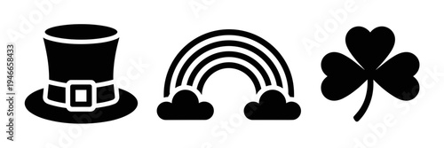 Irish holiday silhouette icon sheet – Ideal for St Patrick’s Day crafts, vector stickers, or minimalist design.