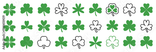 Lucky clover and shamrock icon collection – Ideal for St Patrick’s Day, nature themes, or Irish branding.