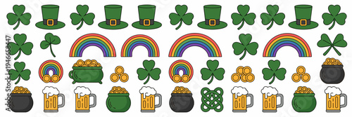 Irish celebration and luck icon pack – Suitable for festive branding, holiday stickers, or digital scrapbooking.