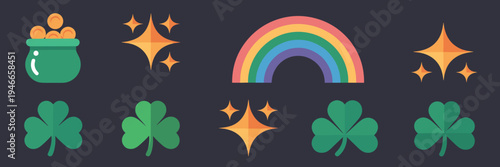 Flat design St Patrick's Day night icons – Perfect for website UI, festive social media, or game assets.