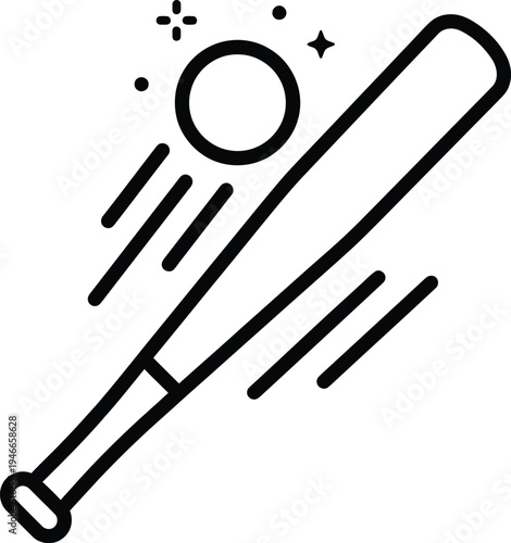 Vector graphic illustration of a baseball bat hitting a ball with motion lines and sparkles