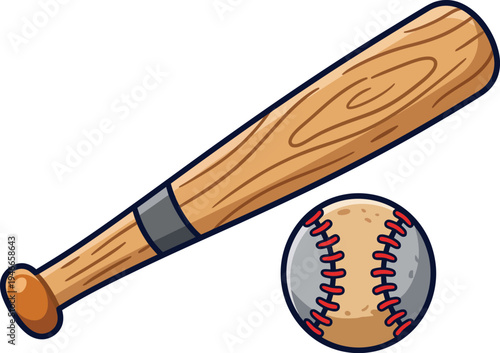 Cartoon baseball bat and ball vector illustration