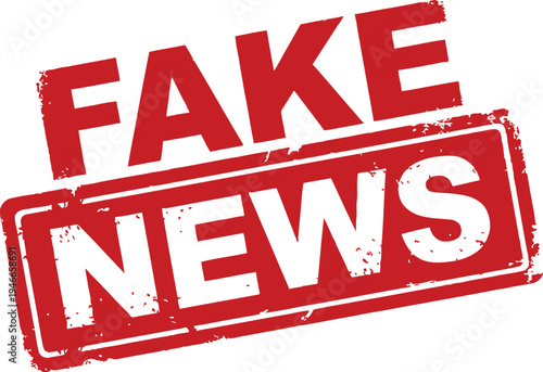 Fake news stamp illustration in red and white color