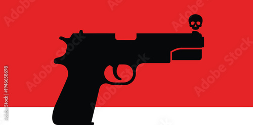 Vector graphic illustration of a handgun with a skull on the barrel