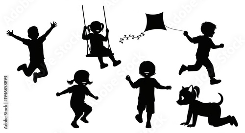 Children Playing Outside Silhouettes.