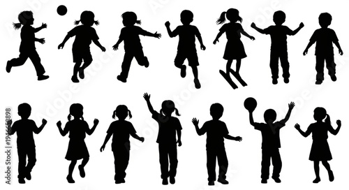 Children Playing Silhouette Clip Art.