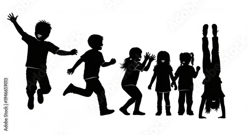 Children Playing Silhouette Illustration.