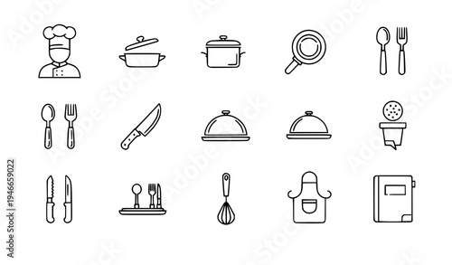 Chef and Cooking Line Icon Set Kitchen Restaurant Editable Stroke Vector