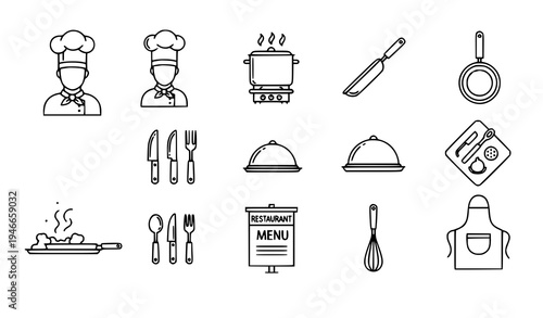 Chef Kitchen Outline Icon Pack Cooking Restaurant Line Icons Vector