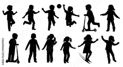 Children Playing Silhouette Illustrations.
