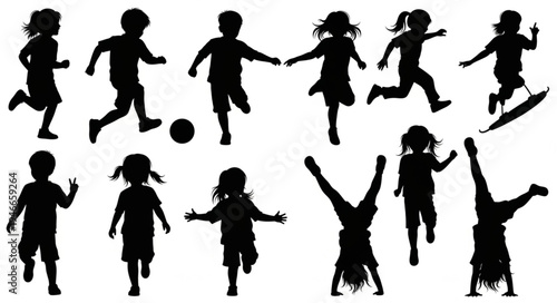 Children Playing Silhouette Sports.
