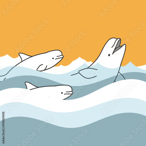 Beluga Whales in the Ocean Cartoon Style