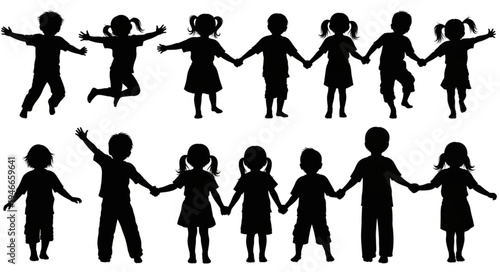Children Holding Hands Silhouette.
