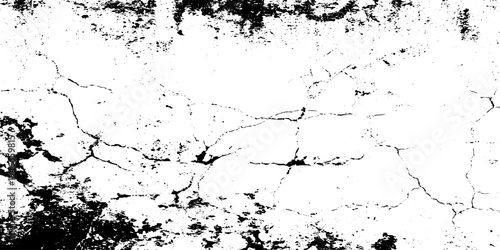 Scratched Urban Grunge Texture with Dust Particles and Crack Patterns, Black and White Distressed Wall Grain Overlay Vector.