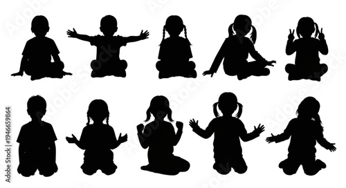 Children in yoga poses silhouette.
