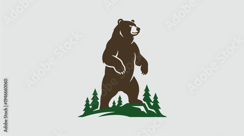 Brown Bear Standing Tall in a Forest Landscape.
