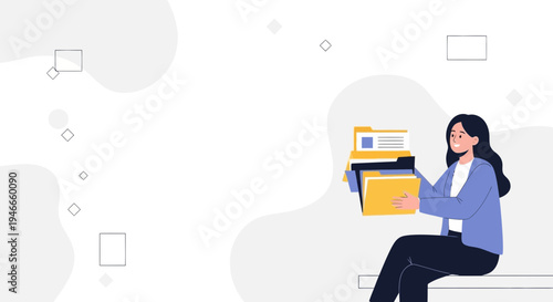 Woman with Folders, Businesswoman Organizing Documents, Office Work, Data Management