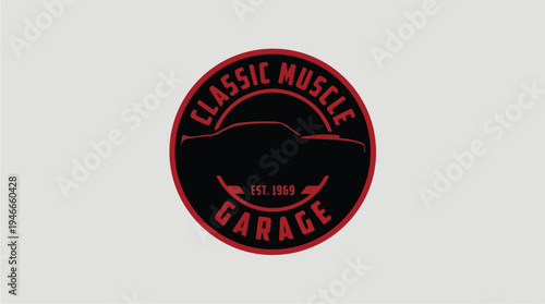 Classic Muscle Garage Vintage Emblem Silhouette Car Logo.