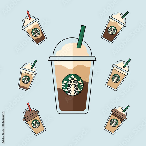 Starbucks Drink Pattern On Blue Background