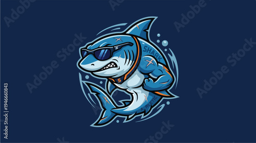 Cool Muscular Shark Wearing Sunglasses and Collar.