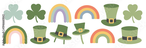 Whimsical pastel shamrock and rainbow stickers – Great for kids' activities, DIY planners, or holiday crafts.