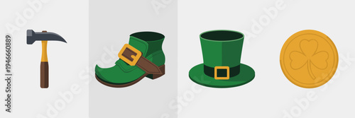 Cobbler hammer and green shoe vector set – Great for artisan branding, holiday workshops, or festive graphics.