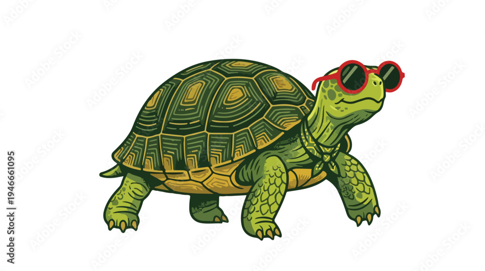Fototapeta premium Cool Turtle Wearing Sunglasses and a Necklace.