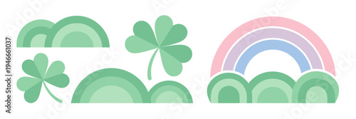 Soft mint shamrock and rainbow icons – Perfect for digital stickers, spring decor, or crafts.