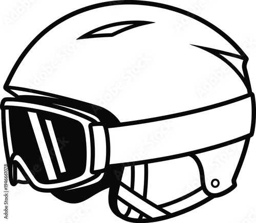 Vector graphic illustration of a protective helmet with a visor and chin strap design