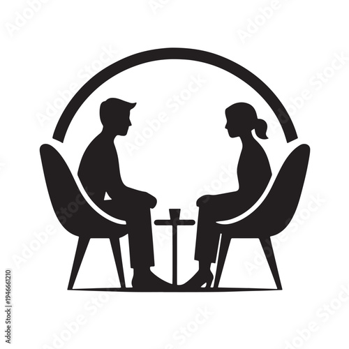 Black Therapy talking session Silhouette Vector, High Quality Illustration on White Background
