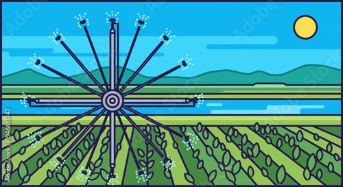 Agricultural Irrigation System Sprinkler in Field