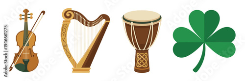Celtic harp and fiddle music icons – Perfect for cultural events.
