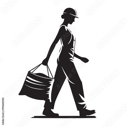Black Worker carrying cement Silhouette Vector, High Quality Illustration on White Background